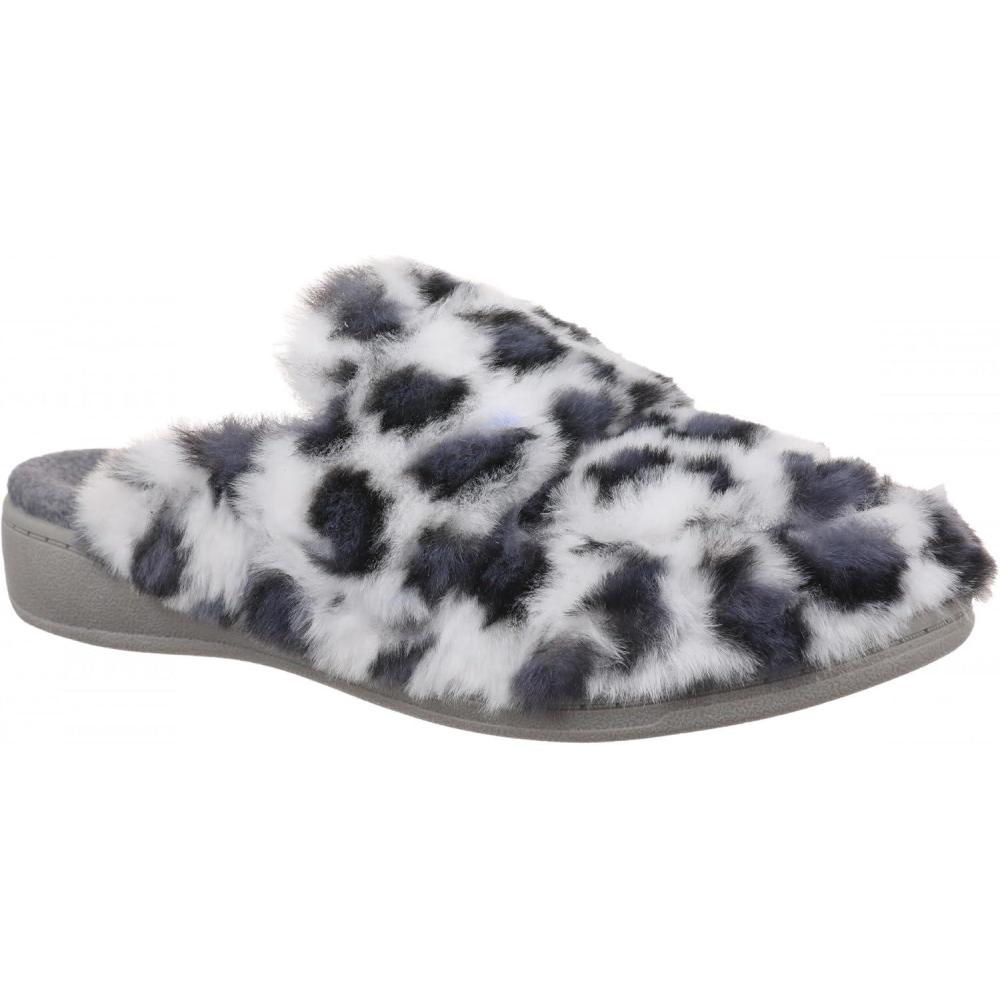 imageVionic Womens Gemma Mule Slipper  Comfortable Spa House Slippers That Include ThreeZone Comfort with Orthotic Insole Arch Support Soft House Shoes for LadiesWhite Multi Leopard Faux Fur