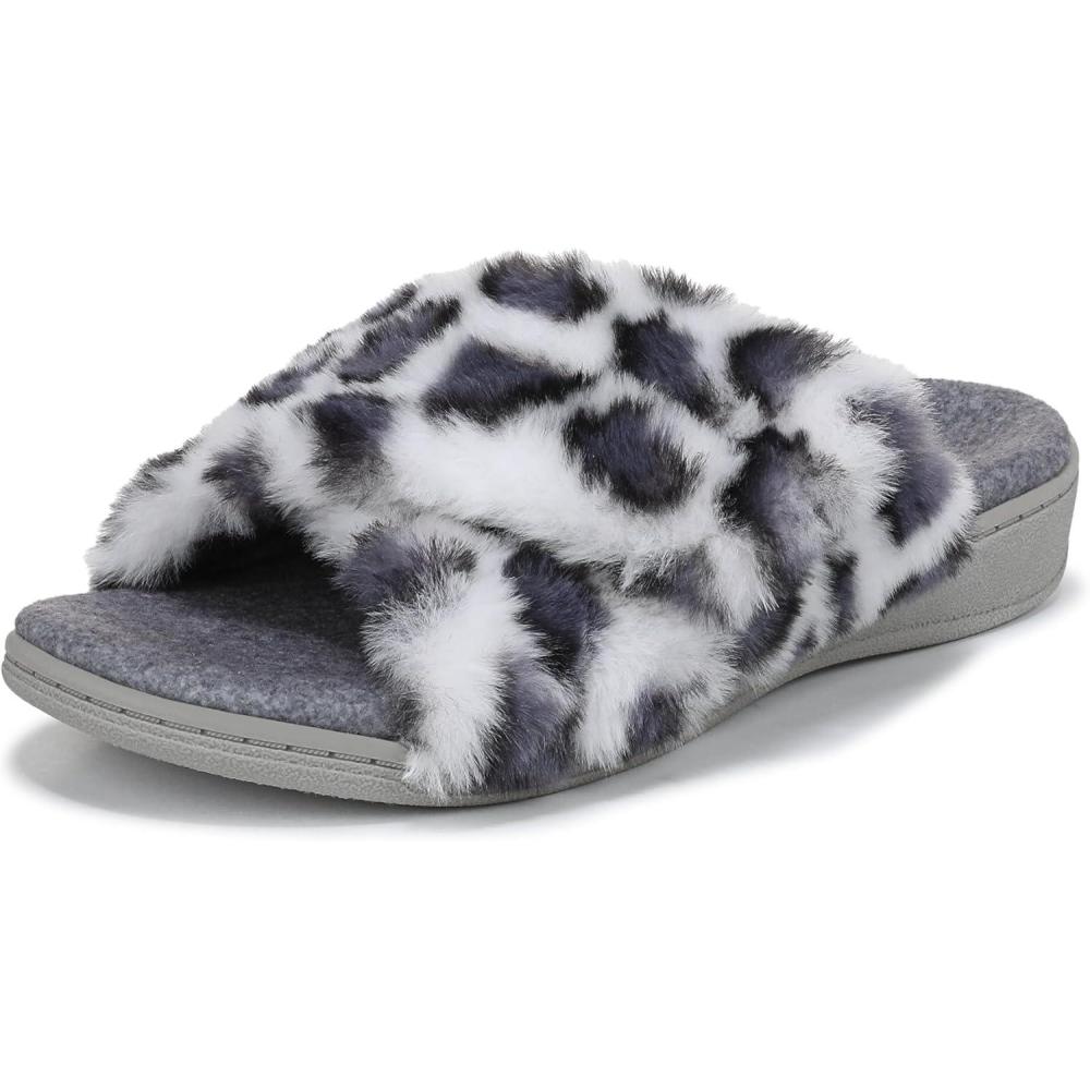 imageVionic womens Relax Ii SlidesWhite Multi Leopard Faux Fur