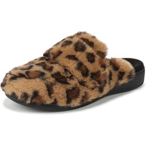 Vionic Women’s Gemma Mule Slipper – Comfortable Spa House Slippers That Include Three-Zone Comfort with Orthotic Insole Arch Support, Soft House Shoes for Ladies(Brown Multi Leopard Faux Fur)