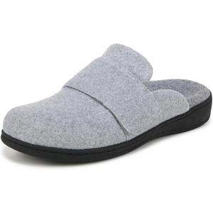 Vionic Women’s Gemma Mule Slipper – Comfortable Spa House Slippers That Include Three-Zone Comfort with Orthotic Insole Arch Support, Soft House Shoes for Ladies(Light Grey Fabric)