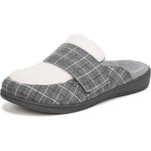 Vionic Women’s Gemma Mule Slipper – Comfortable Spa House Slippers That Include Three-Zone Comfort with Orthotic Insole Arch Support, Soft House Shoes for Ladies(Grey Fabric)
