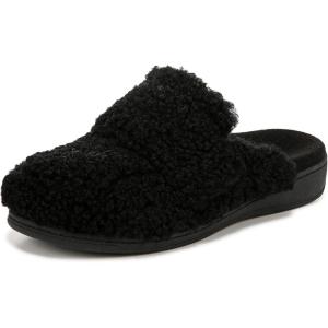 Vionic Women’s Gemma Mule Slipper – Comfortable Spa House Slippers That Include Three-Zone Comfort with Orthotic Insole Arch Support, Soft House Shoes for Ladies(Black Fabric)