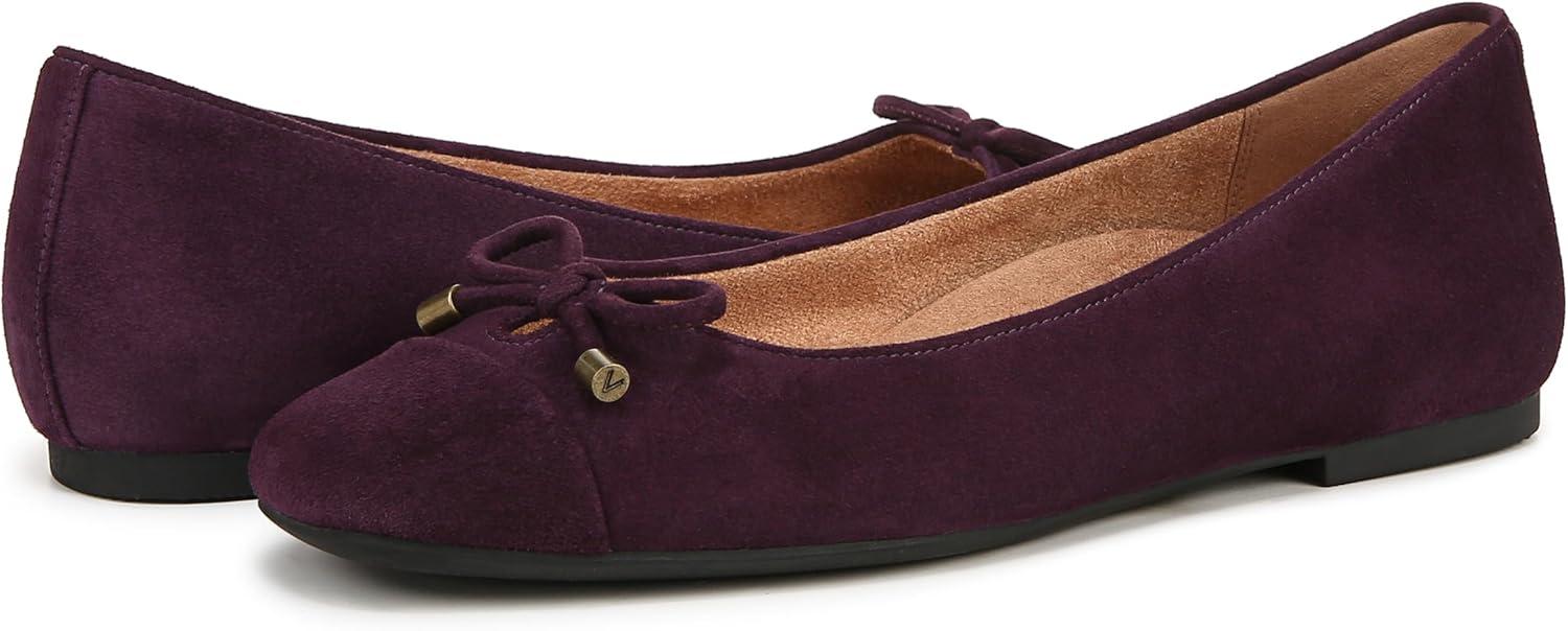 imageVionic Womens Klara Ballet Flat Cameo Rose LeatherWinter Plum Suede