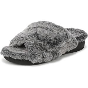Vionic womens Relax Ii Slides(Dark Grey Faux Fur)